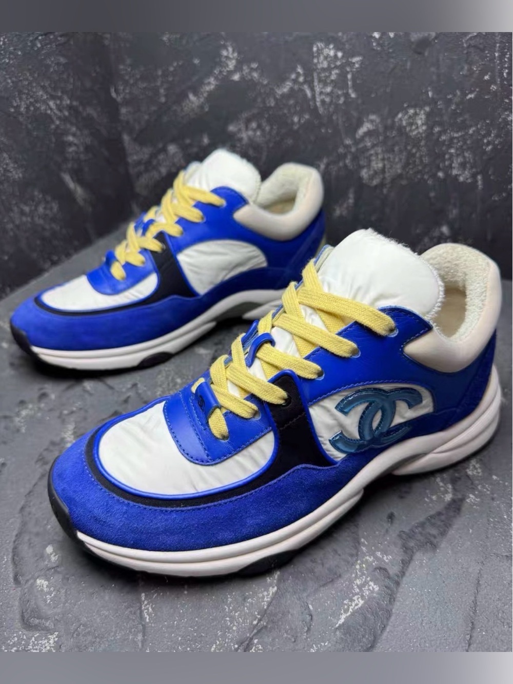 🚩steal CHANEL Blue White Sneakers with Yellow Laces